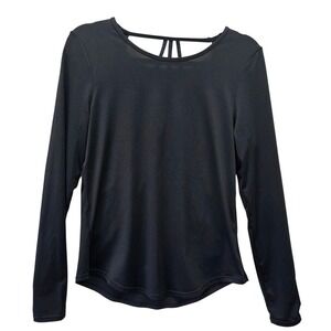 LINC Black Strappy Open Back Long Sleeve‎ Activewear Top Womens Medium Workout